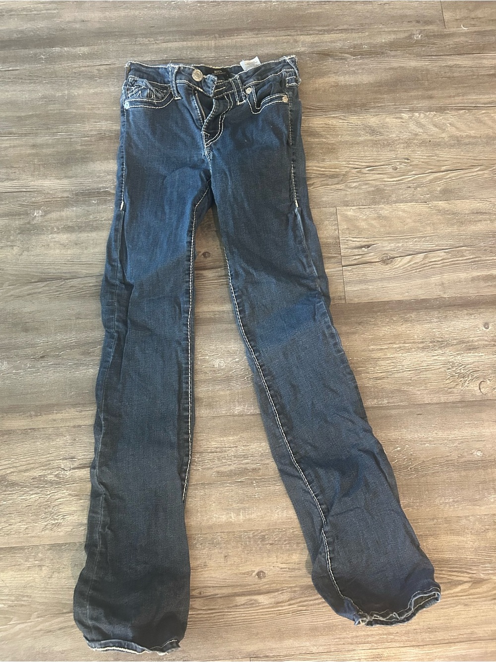 True Religion Dark Blue Flare Jeans with Contrast Stitching